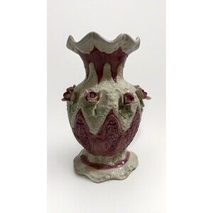 Pink Rose Vase Porcelain Vintage Moriage Style Home Decor